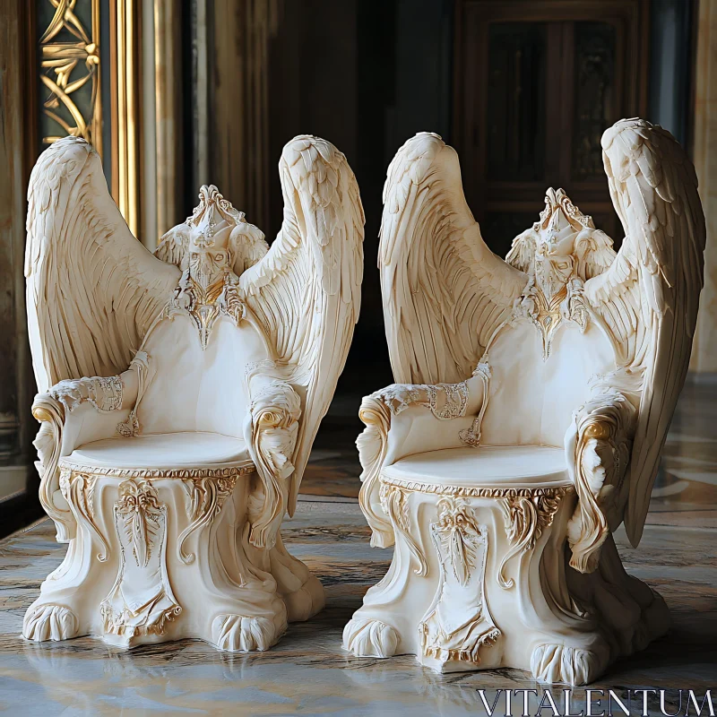 Ornate Angel Chairs: Sculptural Art Pieces AI Image