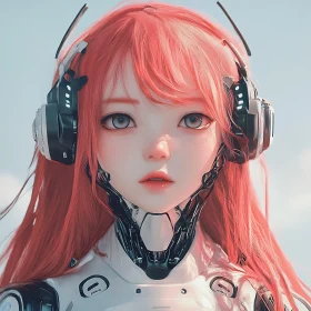 Futuristic Anime Cyborg with Red Hair