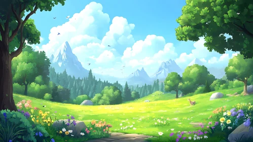 Scenic Meadow with Distant Mountains