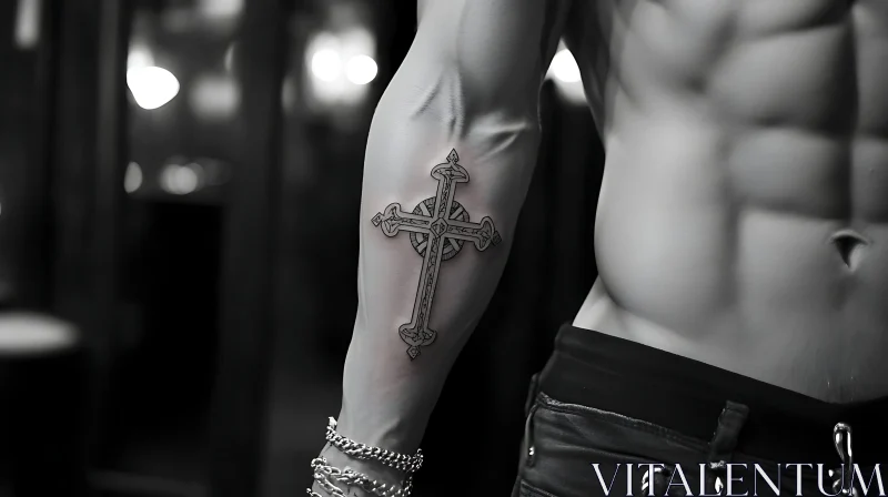 Gothic Cross Tattoo in Monochrome AI Image