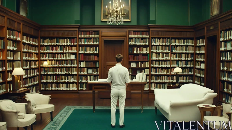 AI ART Man in Library Surrounded by Books