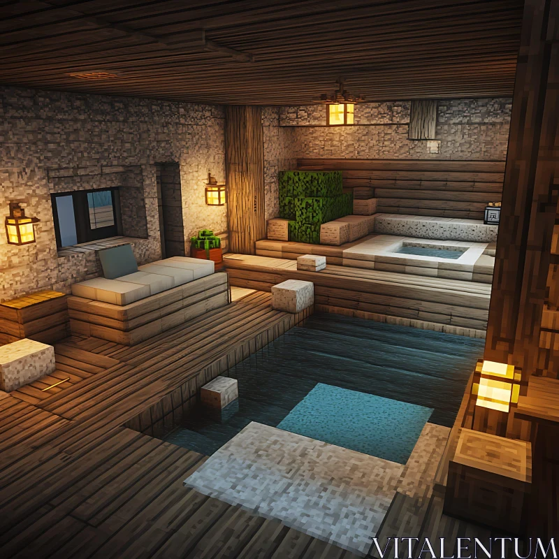 AI ART Minecraft Indoor Pool and Relaxation Area