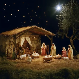Nativity Scene with Manger and Figures