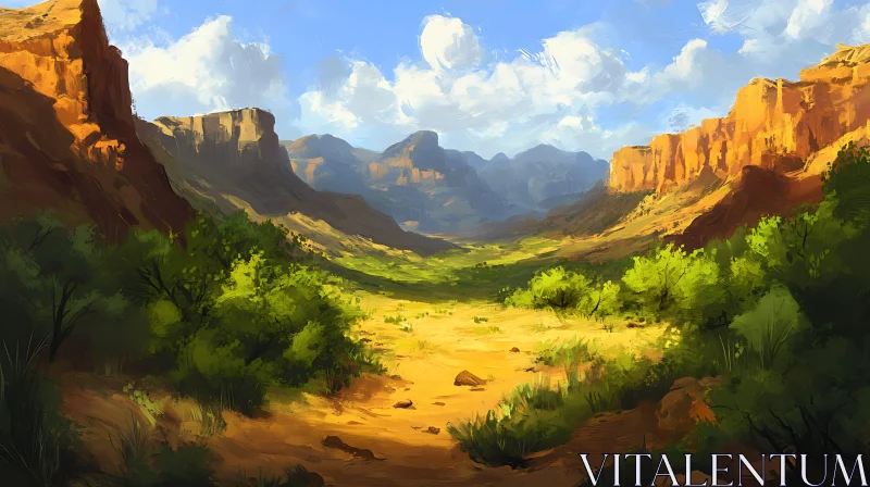 Mountains and Greenery in a Valley AI Image