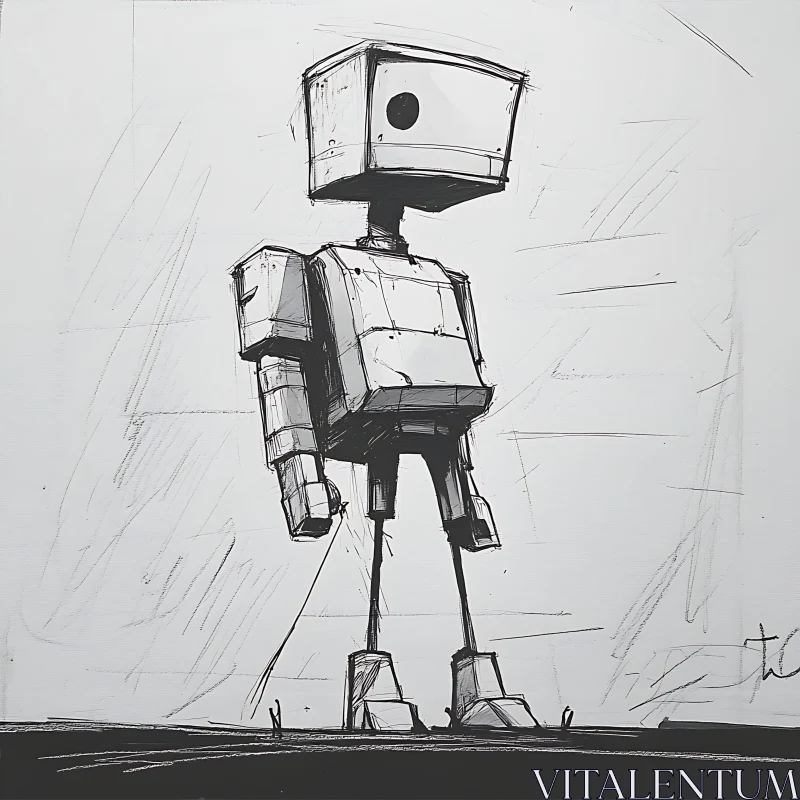 Monochrome Robot Illustration AI Image