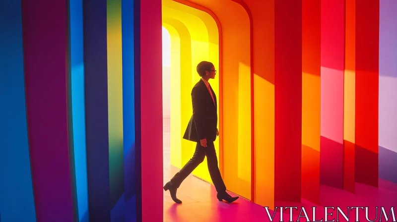 Woman in a Colorful Corridor AI Image