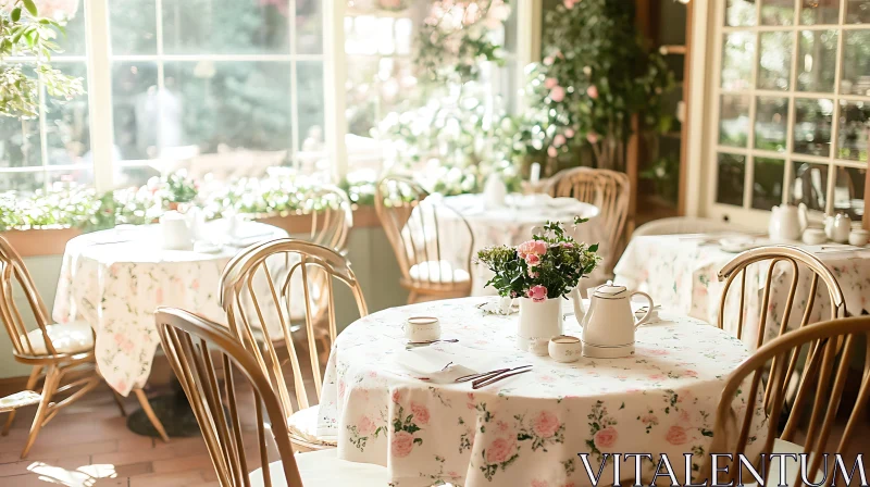 Sunlit Tea Room with Vintage Furniture AI Image