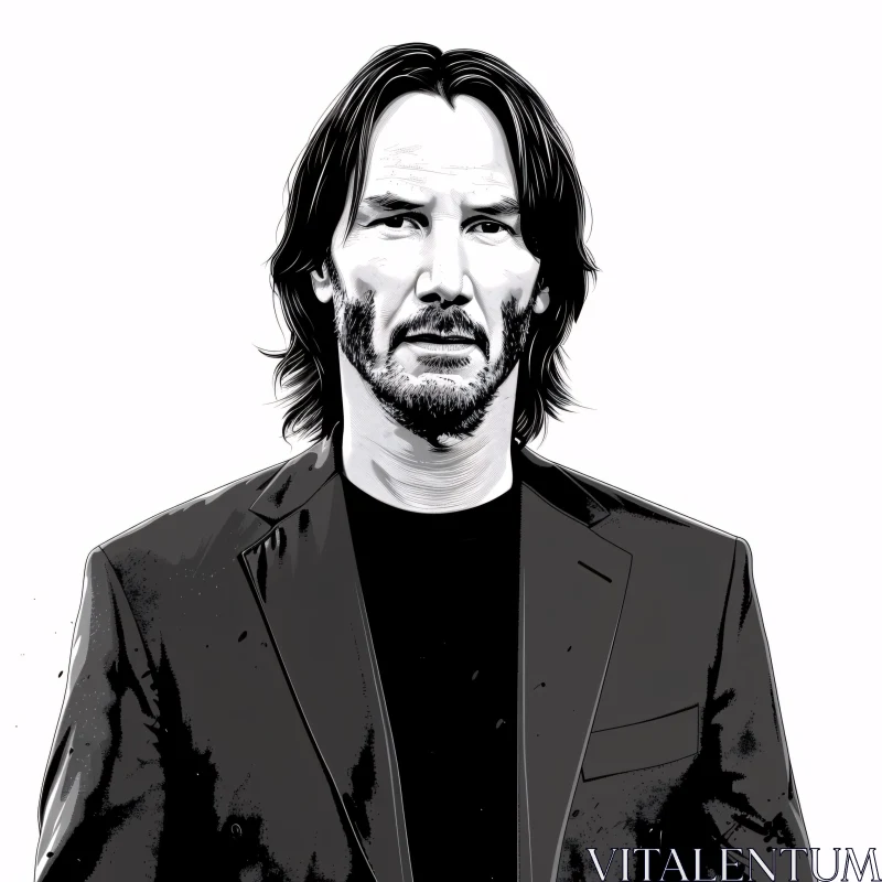 Keanu Reeves Monochrome Portrait AI Image