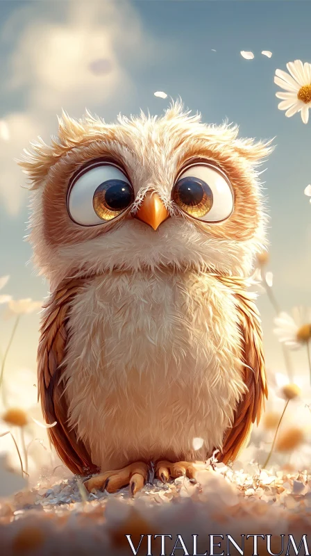 Adorable Owl in Flower Field AI Image