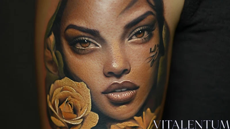 Intricate Woman's Face and Rose Tattoo AI Image