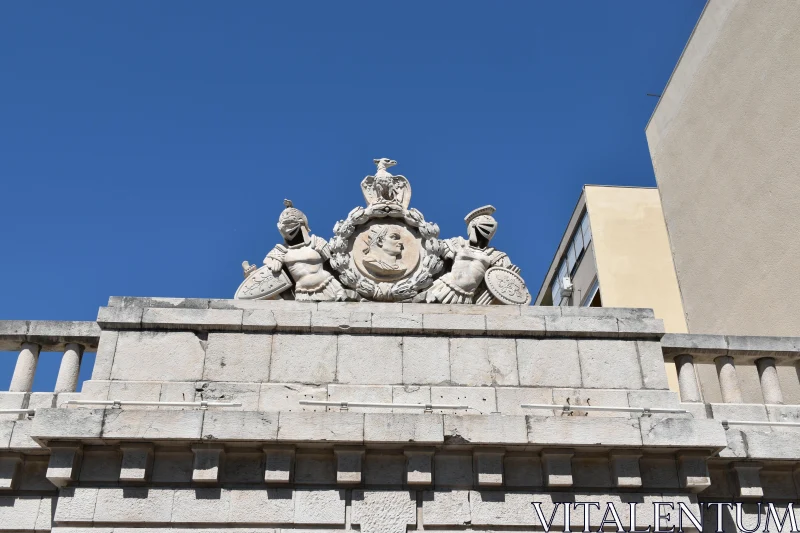 PHOTO Historical Stone Structure with Armored Figures