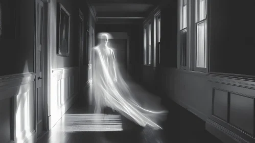 Spectral Figure in Dimly Lit Hallway