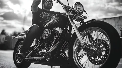 Biker on Motorcycle - Monochrome
