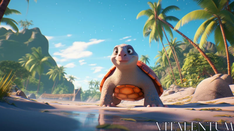 Animated Turtle in Enigmatic Tropics - A seaside Scene Rendered in Unreal Engine AI Image