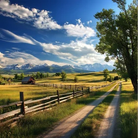 Scenic Countryside View with Mountain Backdrop