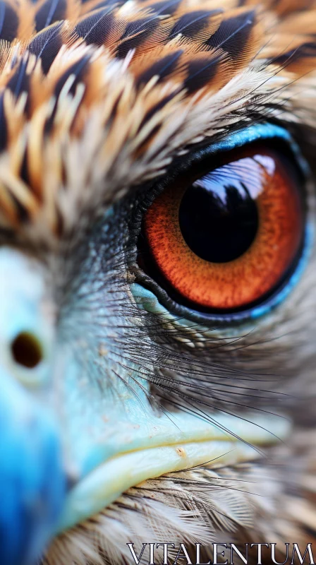 Blue-Eyed Bird Close-Up: A Fusion of Natural Beauty and Futuristic Optics AI Image