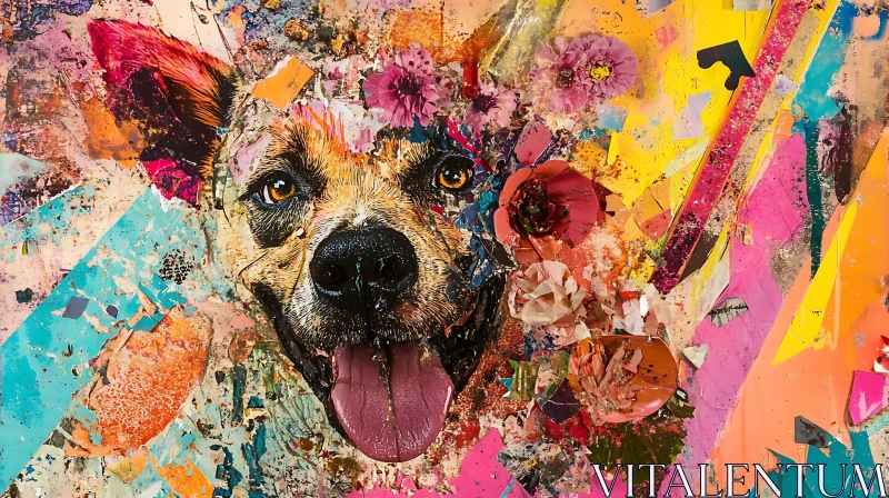 Colorful Dog with Flowers AI Image