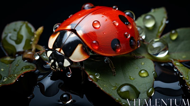 Captivating Ladybug with Water Droplets on Black Background AI Image