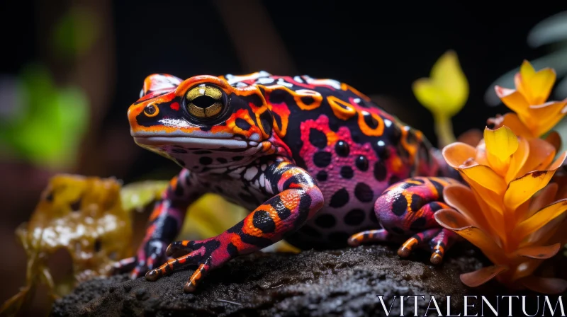 Colorful Flamingo Frog in Bold Saturation and Dark Hues AI Image