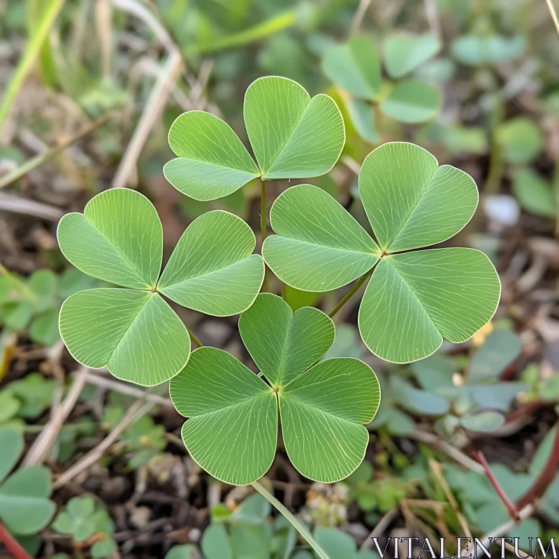 Vivid Green Clover Leaves in a Field AI Image