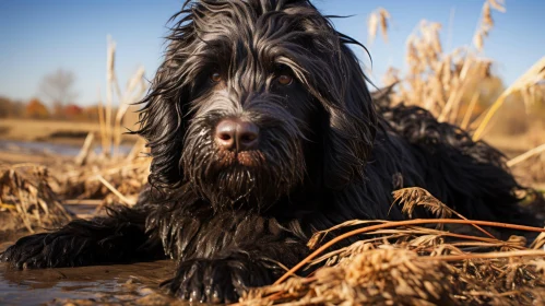 Detailed Portraiture of a Black Dog on the Beach