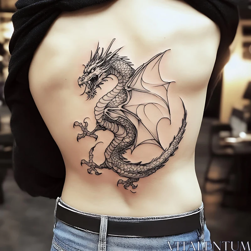 Detailed Back Dragon Tattoo AI Image