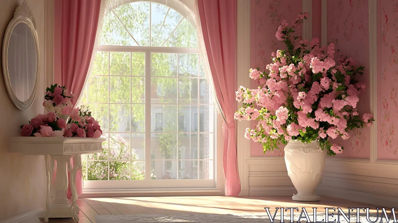 AI ART Pink Flowers in a Bright Room