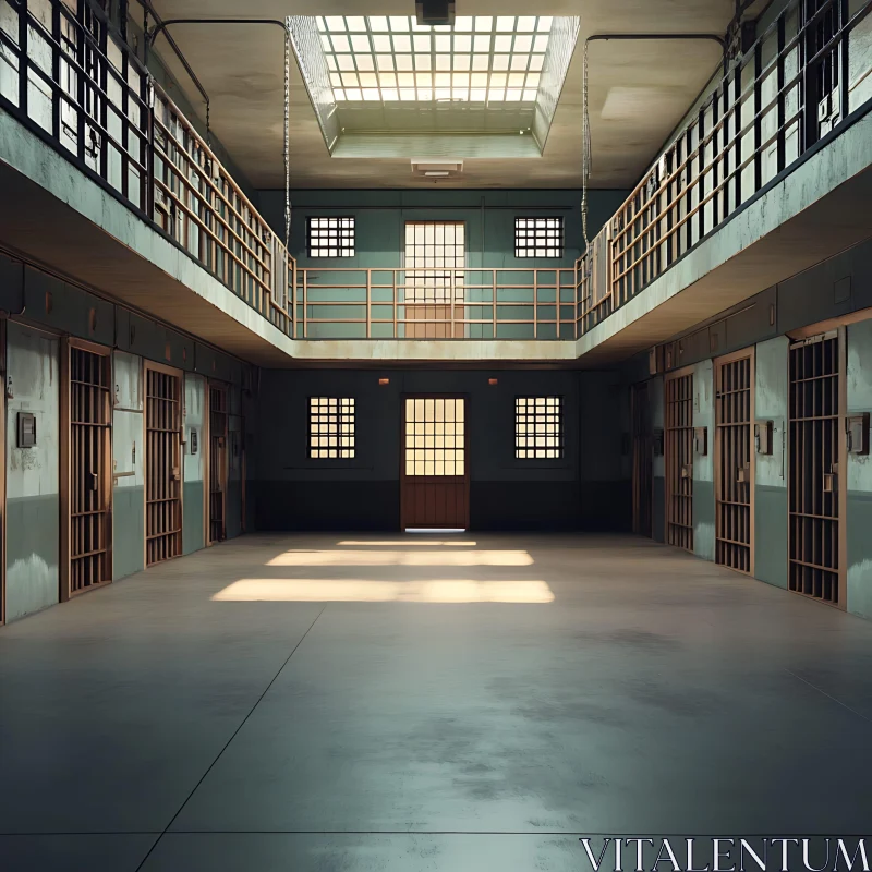 Prison Cell Block Interior Symmetry AI Image