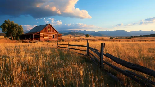 Rural Barn and Fence Scenic View