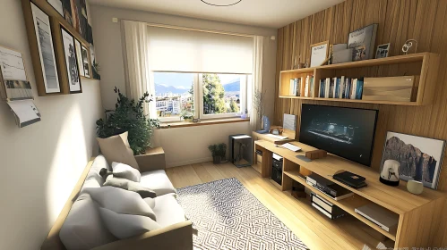 Peaceful Room with Desk and Sofa