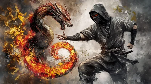 Fiery Dragon Encounter with Shadowy Ninja