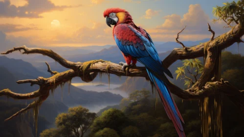 Tropical Bird in Enchanting Landscape - Children's Book Style Illustration