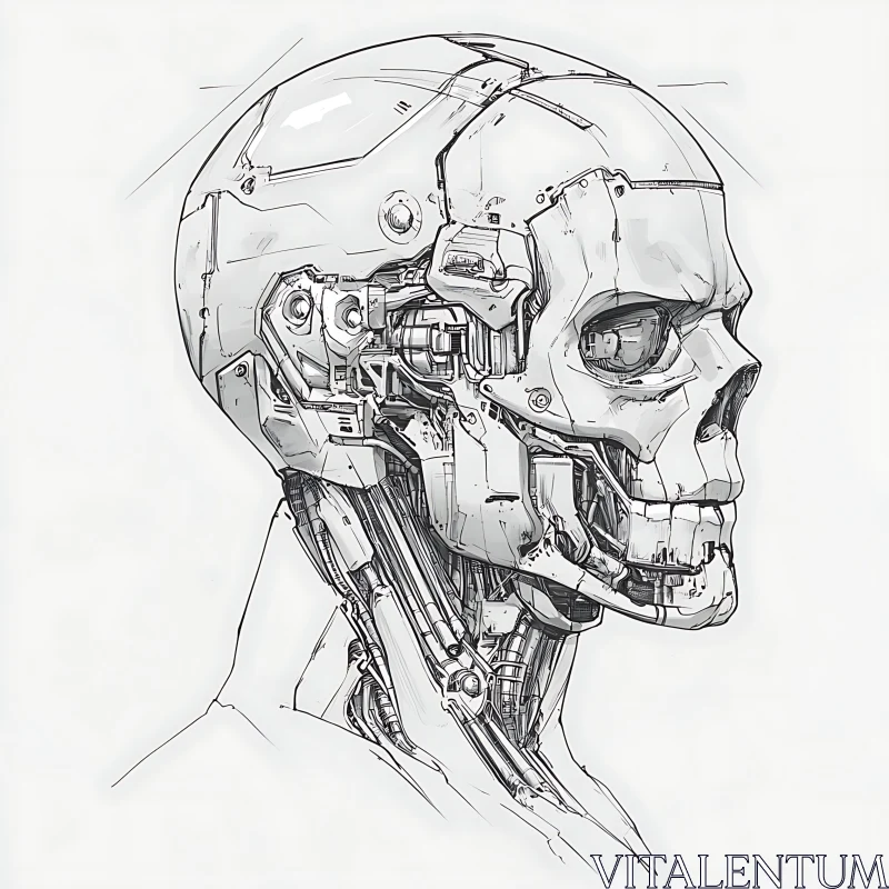 Intricate Cyborg Anatomy Sketch AI Image