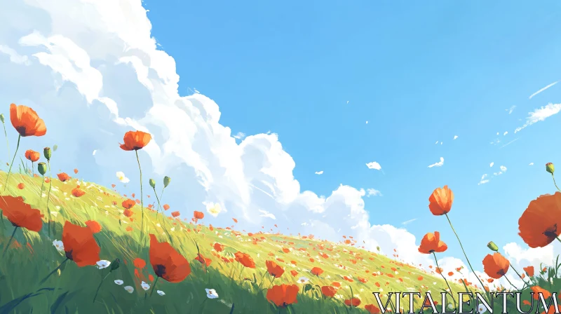 Red Poppies in a Sunny Meadow AI Image