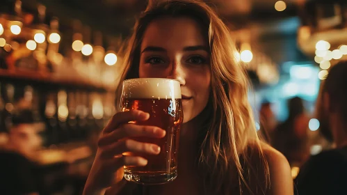 Girl with Beer in Bar