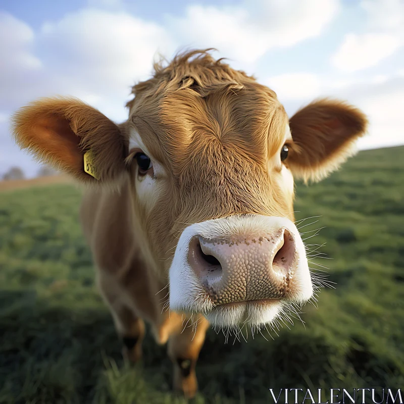 Cow Face Close-Up on Field AI Image