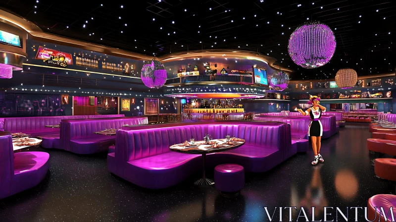 Purple Neon Restaurant with Disco Balls AI Image