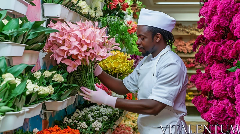 Florist Arranging Pink Lilies Bouquet AI Image