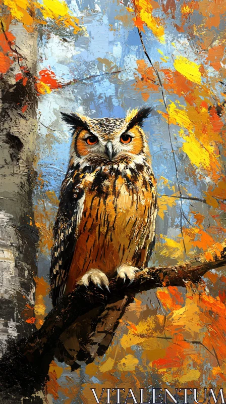 AI ART Owl Perched Among Autumn Leaves