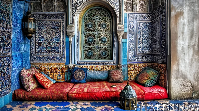 AI ART Serene Seating Area with Intricate Tile Design