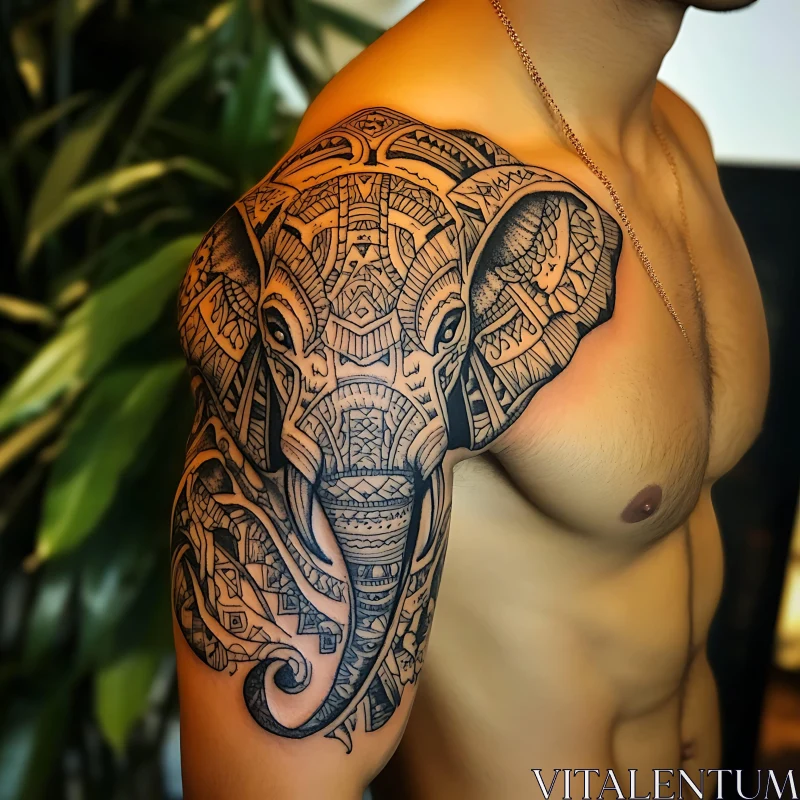 Detailed Elephant Tattoo on Arm AI Image