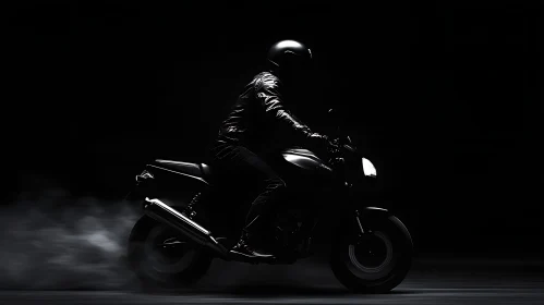 Silhouette of a Motorcyclist at Night
