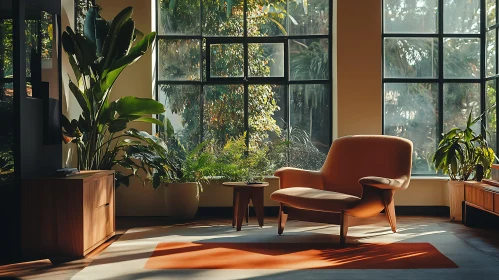 Sunlit Armchair in a Green Interior Space