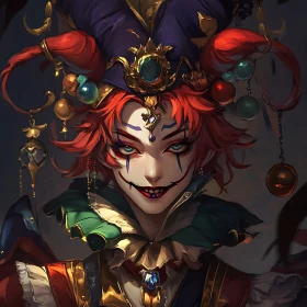 Fantasy Jester Character with Intense Gaze