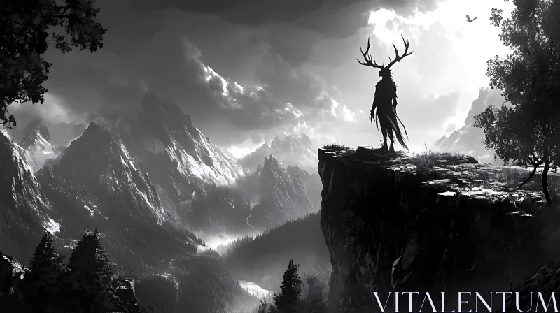 AI ART Misty Mountains and Horned Figure