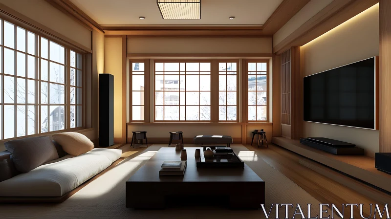 Zen Inspired Living Space with Natural Light AI Image