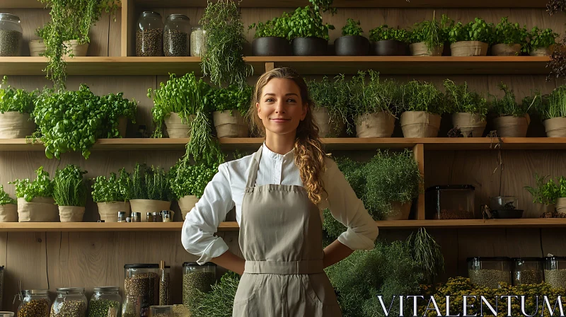 Woman in Herb Garden AI Image