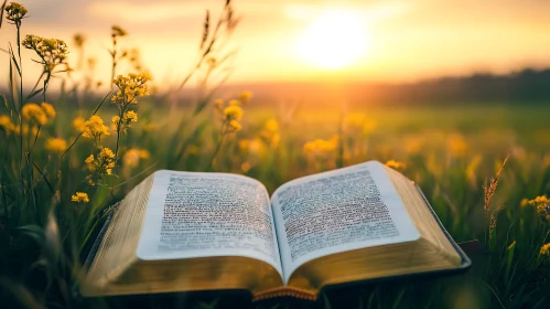 Open Book and Wildflowers at Dusk