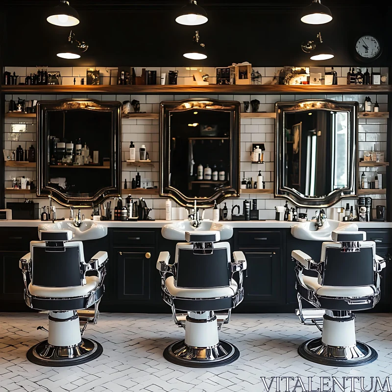 AI ART Classic Barber Shop with Mirrors