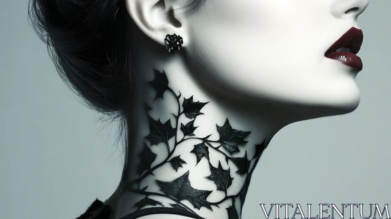 Graceful Leaf Neck Tattoo Design AI Image